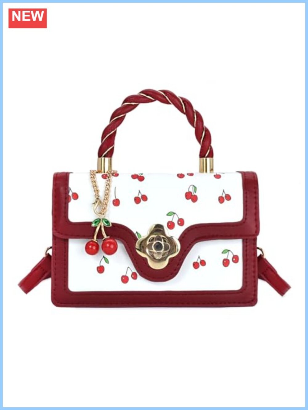 Vegan Leather Cherry Print Satchel Crossbody Shoulder Bag Mini Purse
